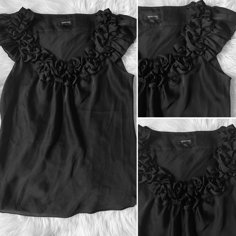 Spense black sateen short-sleeve top / Size M